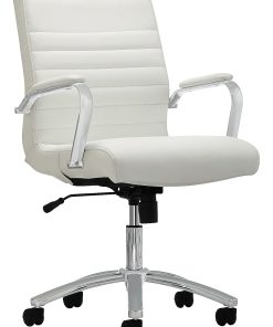 Realspace® Modern Comfort Winsley Bonded Leather Mid-Back Manager Office Chair, White/Silver, BIFMA Compliant