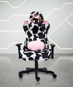 Techni Sport Cow Series Ergonomic Fabric Computer Gaming Chair, White/Black 2
