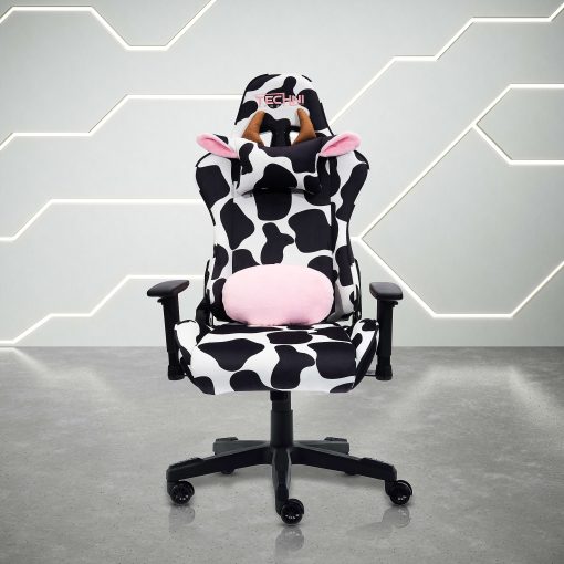 Techni Sport Cow Series Ergonomic Fabric Computer Gaming Chair, White/Black - Image 2