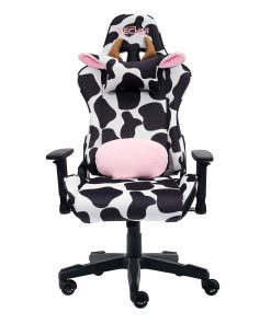 Techni Sport Cow Series Ergonomic Fabric Computer Gaming Chair, White/Black