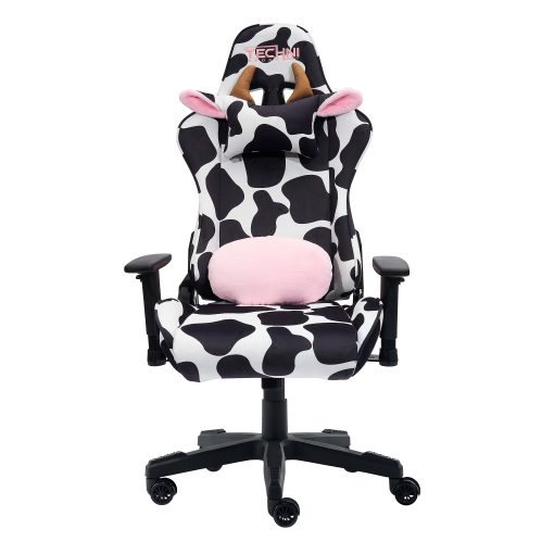 Techni Sport Cow Series Ergonomic Fabric Computer Gaming Chair, White/Black