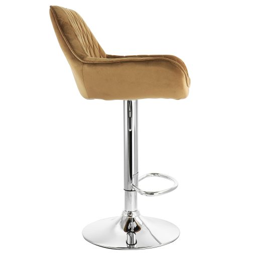 Elama Adjustable Velvet Bar Stools, Camel/Chrome, Set Of 2 Stools - Image 2