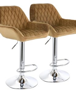 Elama Adjustable Velvet Bar Stools, Camel/Chrome, Set Of 2 Stools