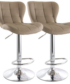 Elama Adjustable Faux Leather Bar Stools, Camel/Chrome, Set Of 2 Stools