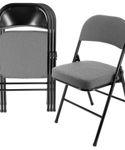Elama Metal Folding Chairs With Padded Seats, Gray/Black, Set Of 4 Chairs