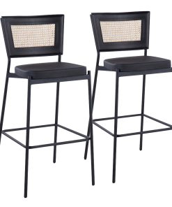 LumiSource Rattan Tania Contemporary Bar Stools, Black, Set Of 2 Stools 2
