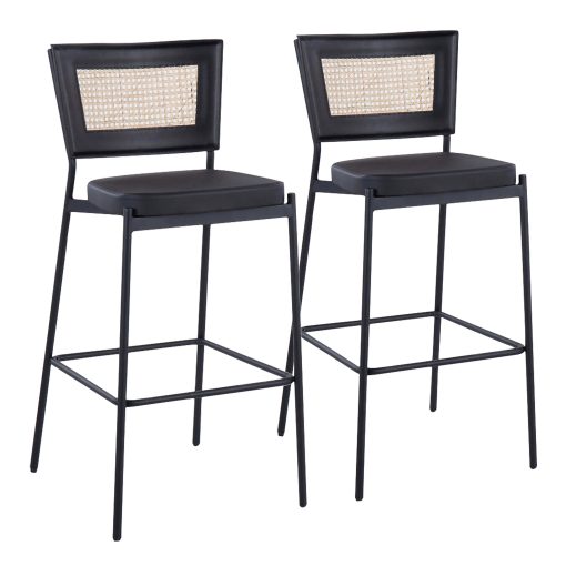 LumiSource Rattan Tania Contemporary Bar Stools, Black, Set Of 2 Stools - Image 2