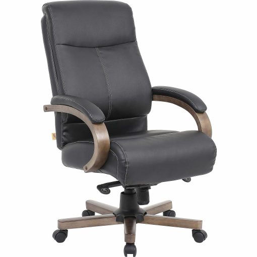 Lorell® Bonded Leather High-Back Executive Chair, Leather Back/Seat, Brown
