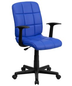 Flash Furniture Quilted Vinyl Mid-Back Swivel Task Chair, With T-Arms, Blue/Black 2