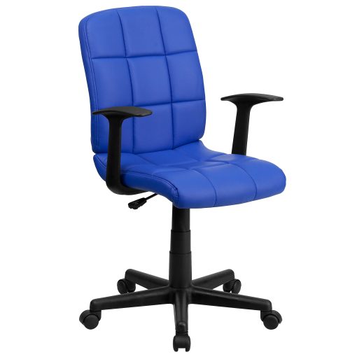 Flash Furniture Quilted Vinyl Mid-Back Swivel Task Chair, With T-Arms, Blue/Black - Image 2