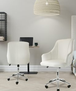 Elama Adjustable Faux Leather Mid-Back Rolling Office Chair, White/Chrome 2
