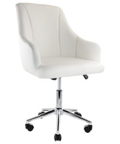 Elama Adjustable Faux Leather Mid-Back Rolling Office Chair, White/Chrome