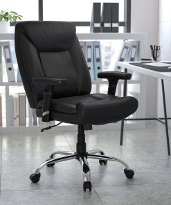 Flash Furniture Hercules Big & Tall Ergonomic LeatherSoft™ Faux Leather Mid-Back Swivel Task Chair With Adjustable Arms, Black