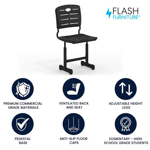 Flash Furniture Adjustable Pedestal Frame Student Chair, Black - Image 2