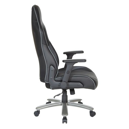 Office Star™ Big And Tall Ergonomic Bonded Leather High-Back Gaming Chair, Gray/Black - Image 2