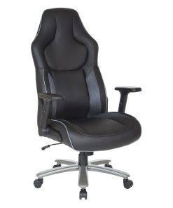 Office Star™ Big And Tall Ergonomic Bonded Leather High-Back Gaming Chair, Gray/Black