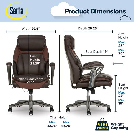 Serta® SmartLayers™ Everett Big & Tall Ergonomic Vegan Leather High-Back Executive Office Chair, Dark Brown/Dark Gray - Image 2