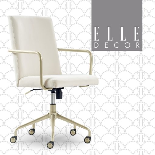 Elle Décor Giselle Modern Ergonomic Fabric Mid-Back Home Office Desk Chair, French Cream/Gold - Image 2