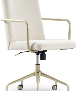 Elle Décor Giselle Modern Ergonomic Fabric Mid-Back Home Office Desk Chair, French Cream/Gold