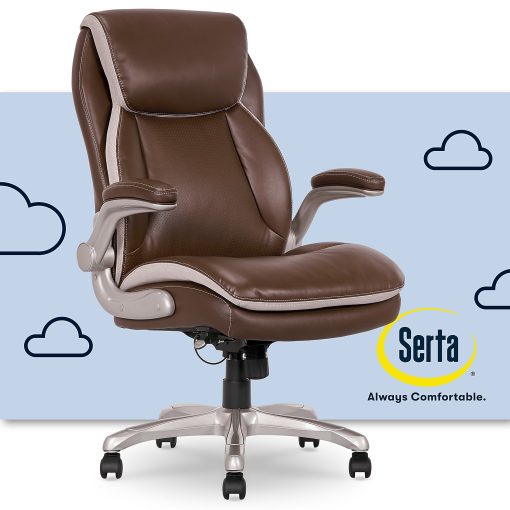 Serta® Smart Layers™ Brinkley Ergonomic Bonded Leather High-Back Executive Office Chair, Brown/Silver - Image 2
