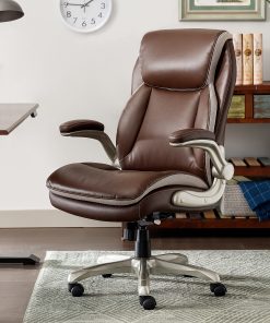 Serta® Smart Layers™ Brinkley Ergonomic Bonded Leather High-Back Executive Office Chair, Brown/Silver