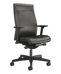 HON® Ignition® 2.0 Vinyl Mid-Back Task Chair With Fixed T-Arms, Black