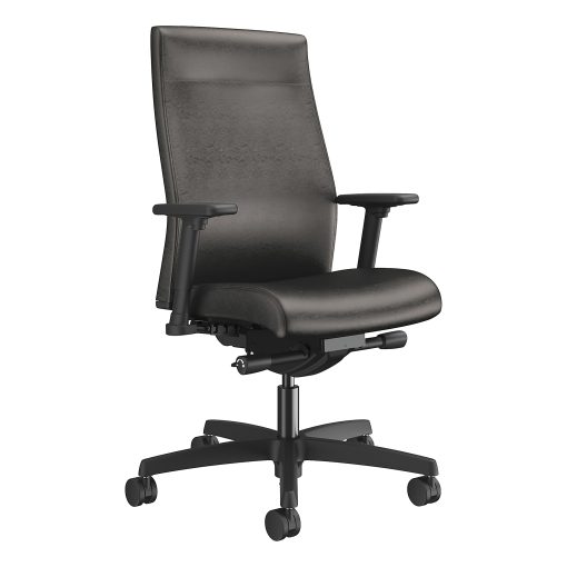 HON® Ignition® 2.0 Vinyl Mid-Back Task Chair With Fixed T-Arms, Black