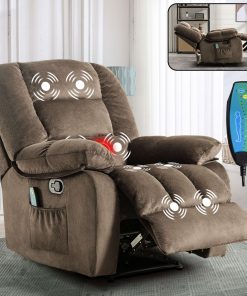 Bestier Oversized Fabric Recliner With 8-Point Vibration Massage, Camel 2