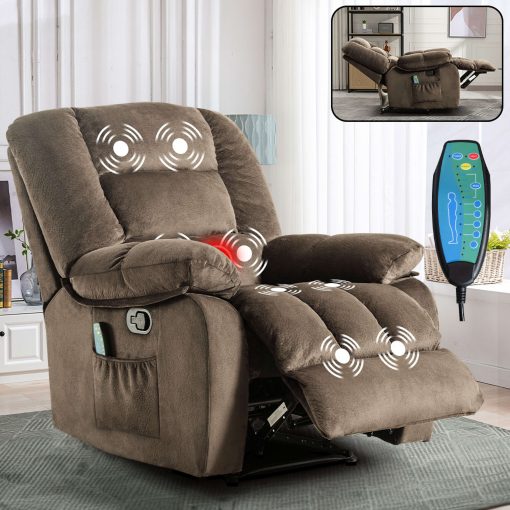 Bestier Oversized Fabric Recliner With 8-Point Vibration Massage, Camel - Image 2
