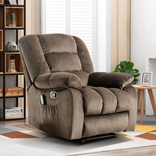 Bestier Oversized Fabric Recliner With 8-Point Vibration Massage, Camel