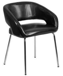 Flash Furniture Fusion Contemporary LeatherSoft™ Faux Leather Side Reception Chair With Chrome Legs, Black 2