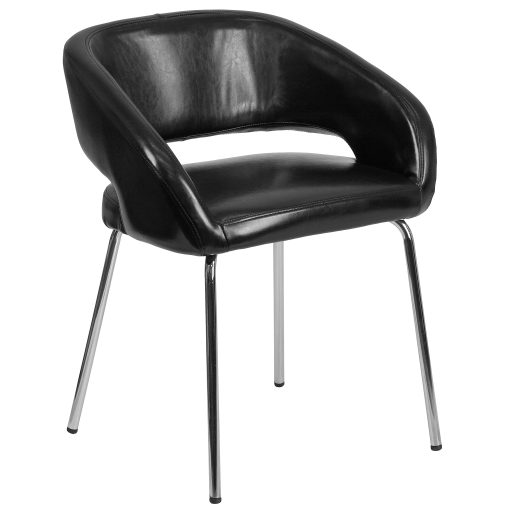 Flash Furniture Fusion Contemporary LeatherSoft™ Faux Leather Side Reception Chair With Chrome Legs, Black - Image 2