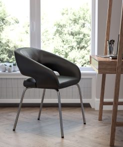 Flash Furniture Fusion Contemporary LeatherSoft™ Faux Leather Side Reception Chair With Chrome Legs, Black