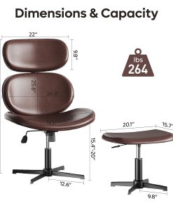 Bestier Swivel Accent Chair With Ottoman, Faux Leather, Dark Brown 2