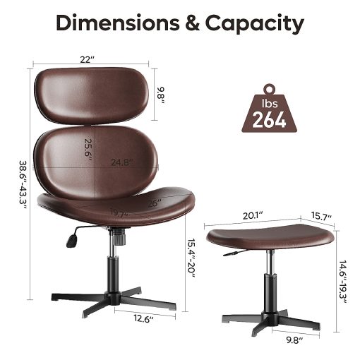 Bestier Swivel Accent Chair With Ottoman, Faux Leather, Dark Brown - Image 2