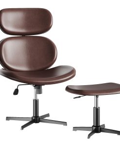 Bestier Swivel Accent Chair With Ottoman, Faux Leather, Dark Brown