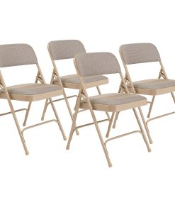 National Public Seating 2200 2-Hinge Folding Chairs, Beige, Set Of 4 Chairs