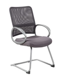 Boss Office Products Mesh Guest Chair, Charcoal Gray/Pewter