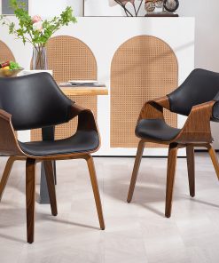 Glamour Home Beasley Faux Leather Dining Accent Chairs, Black/Walnut, Set Of 2 Chairs 2