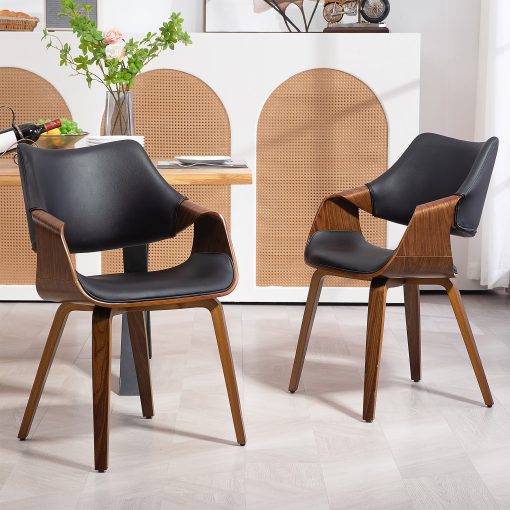 Glamour Home Beasley Faux Leather Dining Accent Chairs, Black/Walnut, Set Of 2 Chairs - Image 2