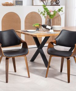 Glamour Home Beasley Faux Leather Dining Accent Chairs, Black/Walnut, Set Of 2 Chairs
