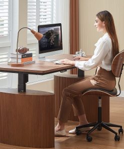 Bestier Ergonomic Faux Leather Mid-Back Armless Office Task Chair With Swivel Curved Seat, Black 2