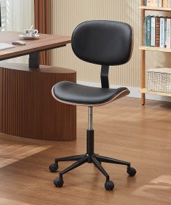 Bestier Ergonomic Faux Leather Mid-Back Armless Office Task Chair With Swivel Curved Seat, Black