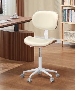 Bestier Ergonomic Faux Leather Mid-Back Armless Office Task Chair With Swivel Curved Seat, White