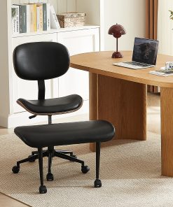 Bestier Ergonomic Faux Leather Mid-Back Cross Legged Office Task Chair With Wheels, Black 2