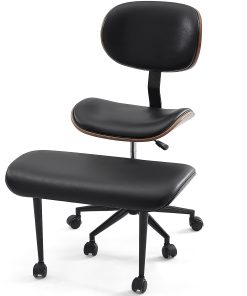 Bestier Ergonomic Faux Leather Mid-Back Cross Legged Office Task Chair With Wheels, Black