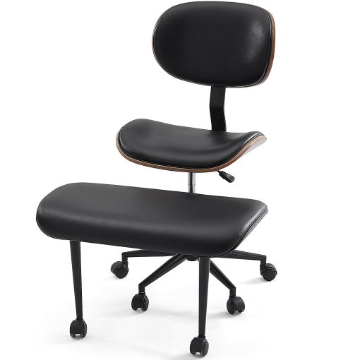 Bestier Ergonomic Faux Leather Mid-Back Cross Legged Office Task Chair With Wheels, Black