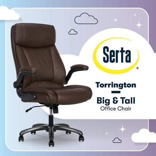 Serta® Torrington Big & Tall Office Chair, with Flip-Up Padded Armrests, ComfortCoils™ Seat Cushion Technology, Dark Walnut Brown, 52399DBRN - Image 2