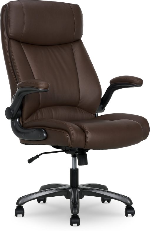 Serta® Torrington Big & Tall Office Chair, with Flip-Up Padded Armrests, ComfortCoils™ Seat Cushion Technology, Dark Walnut Brown, 52399DBRN