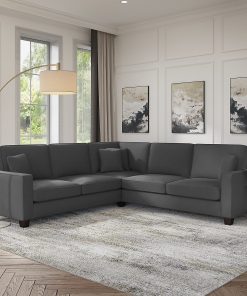 Bush® Furniture Stockton 99"W L-Shaped Sectional Couch, Charcoal Gray Herringbone Fabric, Standard Delivery